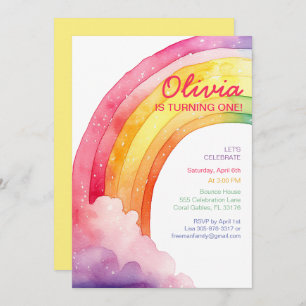 Watercolor Rainbow Kids Birthday Party Invite