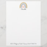 Watercolor Rainbow Kid's Personalized  Letterhead<br><div class="desc">Cute personalized kid's watercolor boho rainbow stationery featuring a pink mustard and blue rainbow with pink heart in the middle and name. Add your address to the bottom of the paper.</div>
