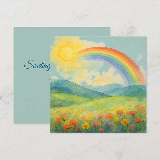 Watercolor Rainbow Landscape with Sun&Wildflowers (Front/Back)