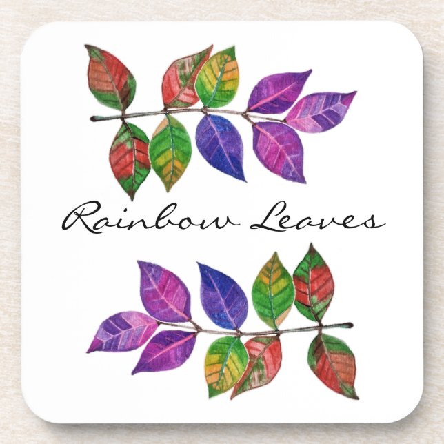 Watercolor Rainbow Leaves Coaster (Front)