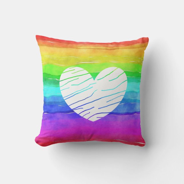 Watercolor Rainbow LGBT Rainbow Pillow (Front)