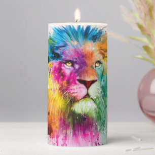 Watercolor Rainbow Lion Design Candles Decoration