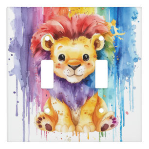 Watercolor Rainbow Lion Light Switch Cover