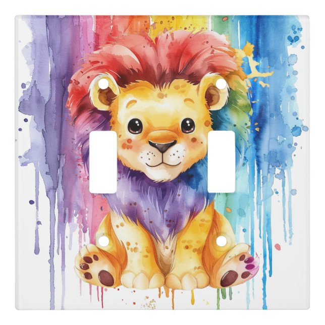 Watercolor Rainbow Lion Light Switch Cover (Front)