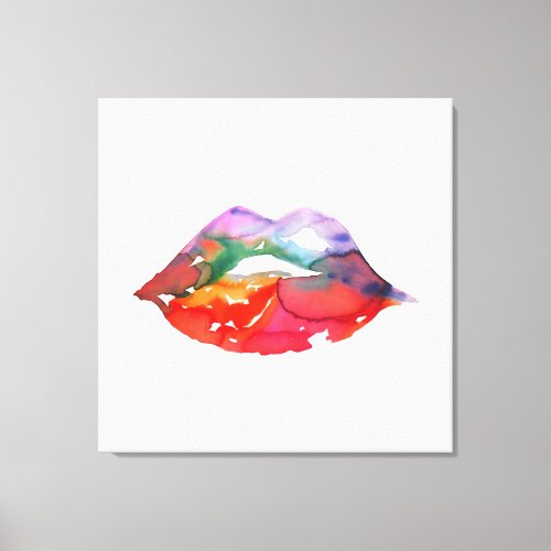 Watercolor rainbow lips makeup branding canvas print