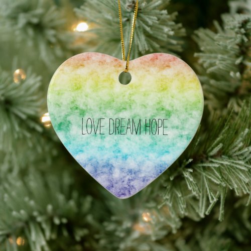 Watercolor Rainbow Love Dream Hope Personalized Ceramic Ornament