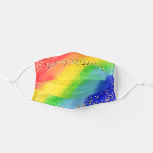 Watercolor Rainbow Love Is Love Gold Typography Adult Cloth Face Mask