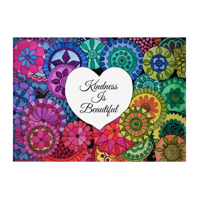 Watercolor Rainbow Mandala With Heart Acrylic Print (Front)