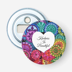 Watercolor Rainbow Mandala With Heart Bottle Opener