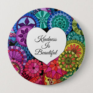 Watercolor Rainbow Mandala With Heart Button