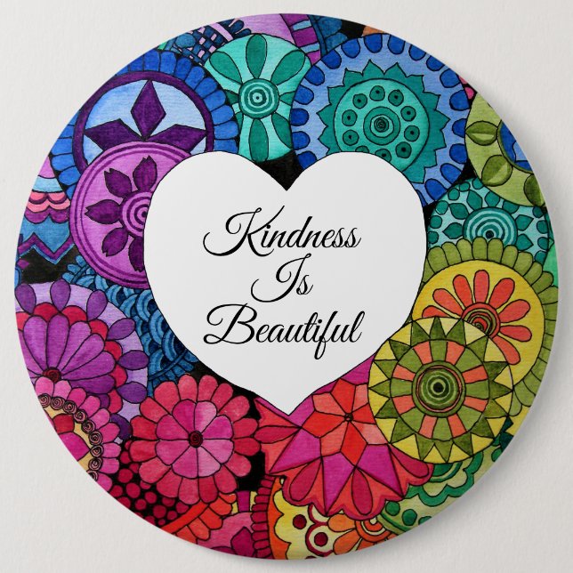 Watercolor Rainbow Mandala With Heart Button (Front)