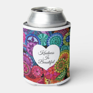 Watercolor Rainbow Mandala With Heart Can Cooler