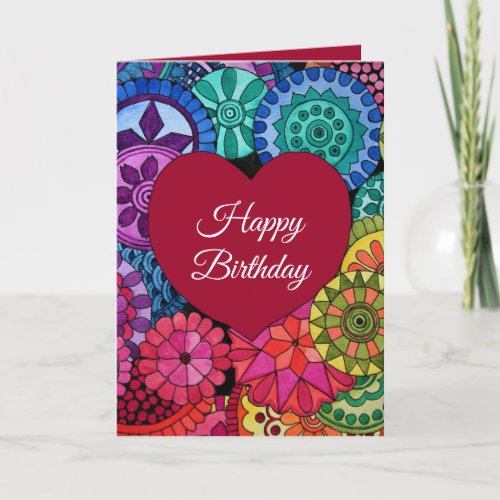 Watercolor Rainbow Mandala With Heart Card