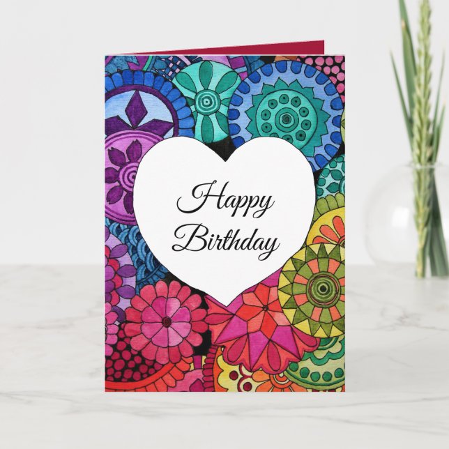 Watercolor Rainbow Mandala With Heart Card (Front)
