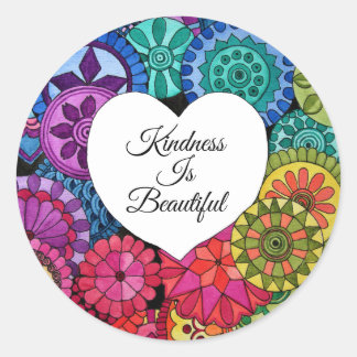 Watercolor Rainbow Mandala With Heart Classic Round Sticker