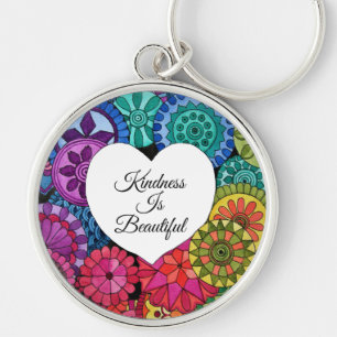 Watercolor Rainbow Mandala With Heart Keychain