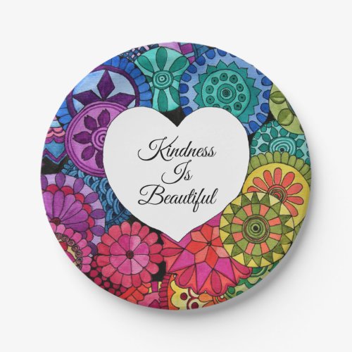 Watercolor Rainbow Mandala With Heart Paper Plates