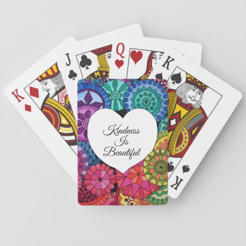 Watercolor Rainbow Mandala With Heart Playing Cards