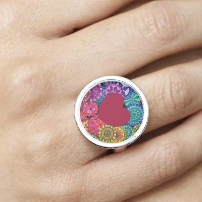 Watercolor Rainbow Mandala With Heart Ring (In Situ)