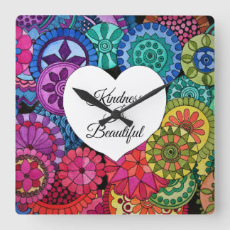 Watercolor Rainbow Mandala With Heart Square Wall Clock