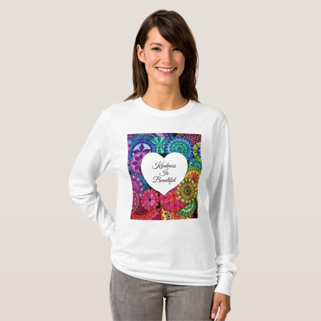 Watercolor Rainbow Mandala With Heart T-Shirt (Front Full)