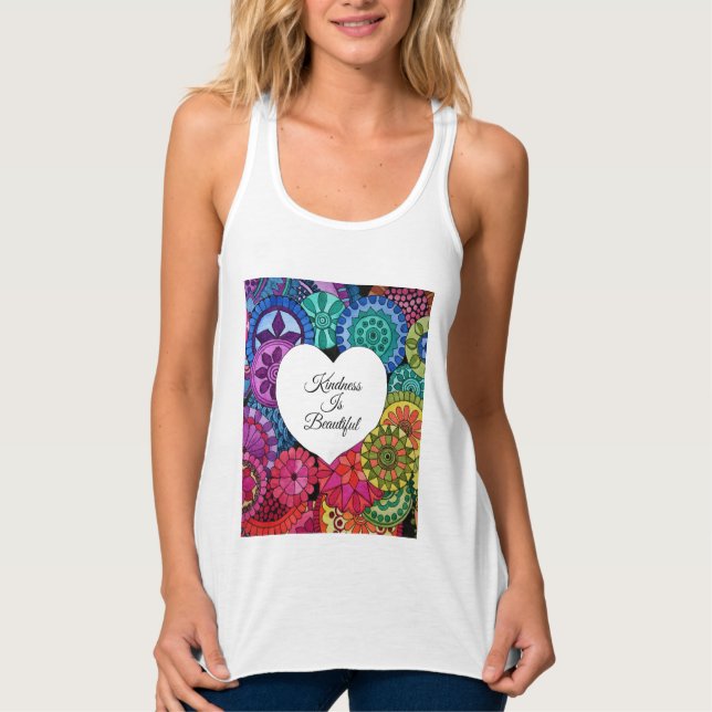 Watercolor Rainbow Mandala With Heart Tank Top (Front)