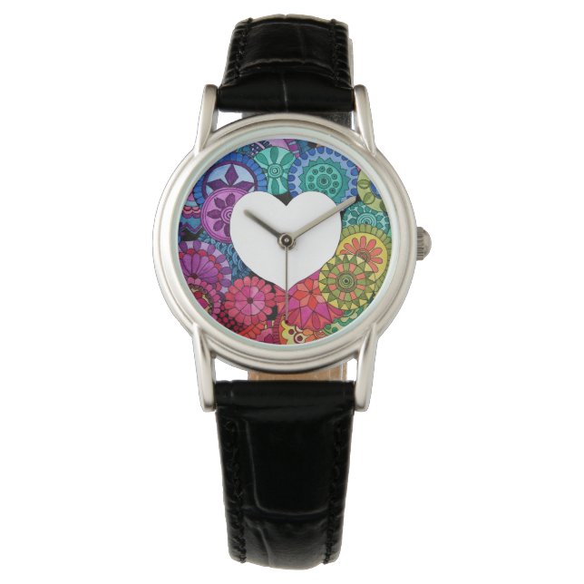 Watercolor Rainbow Mandala With Heart Watch (Front)