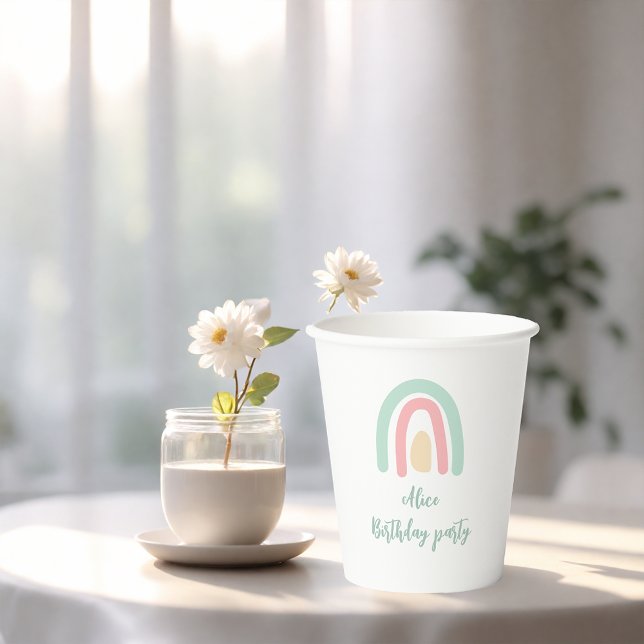 Watercolor rainbow mint yellow Birthday party Paper Cups (Creator Uploaded)