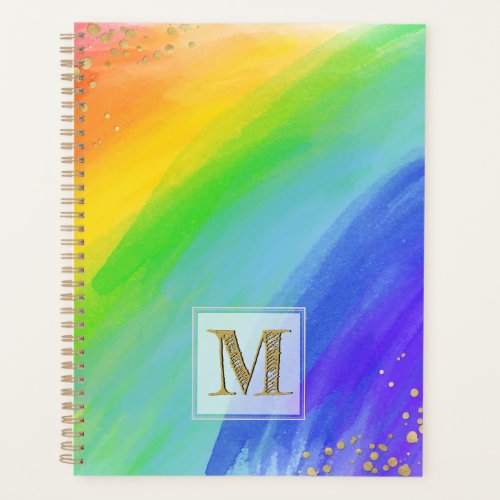 Watercolor Rainbow Monogram Love is Love LGBT Planner