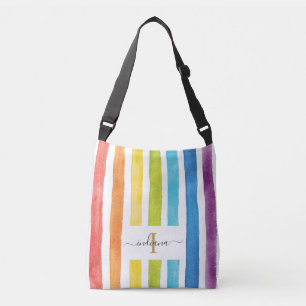 Watercolor Rainbow Monogram Name Script Daughter Crossbody Bag