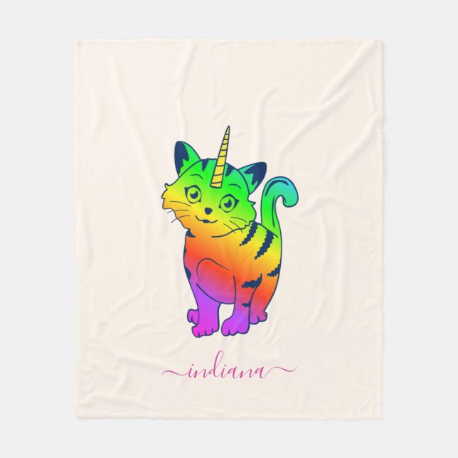 Watercolor Rainbow Monogram Personalized Fleece Blanket (Front)
