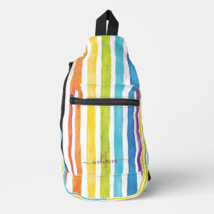 Watercolor Rainbow Monogram Stripes Personalized Sling Bag