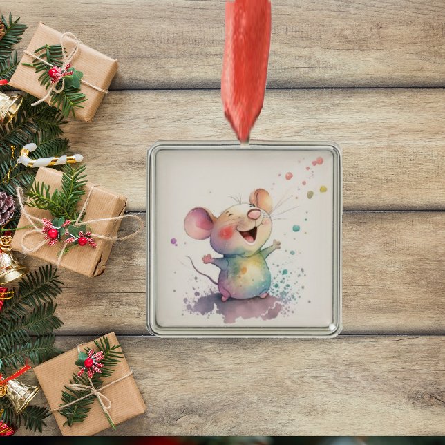 Watercolor Rainbow Mouse Christmas Ornament (Creator Uploaded)