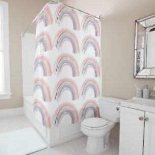 Watercolor Rainbow Muted Colors Boho Chic Shower Curtain