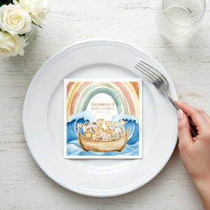 Watercolor Rainbow Noah's Ark Animals Baby Shower  Napkins