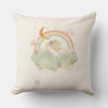 Watercolor Rainbow Nursery Pillow | Crescent Moon