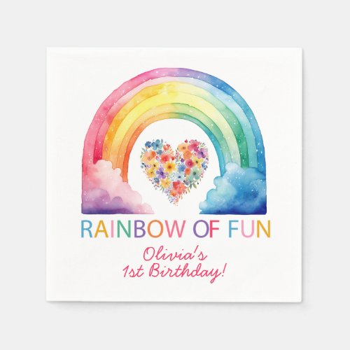 Watercolor Rainbow Of Fun Birthday Party Napkins