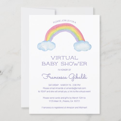 Watercolor Rainbow Online Virtual Baby Shower Invitation