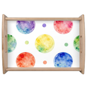 Watercolor Rainbow Orb Polka Dot Pattern Serving Tray