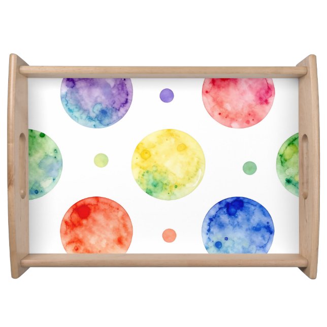 Watercolor Rainbow Orb Polka Dot Pattern Serving Tray (Front)
