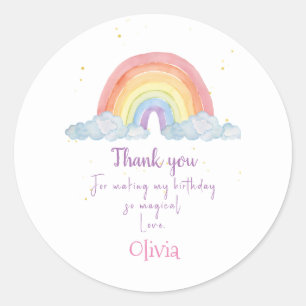 Watercolor Rainbow Party Thank you Classic Round Sticker