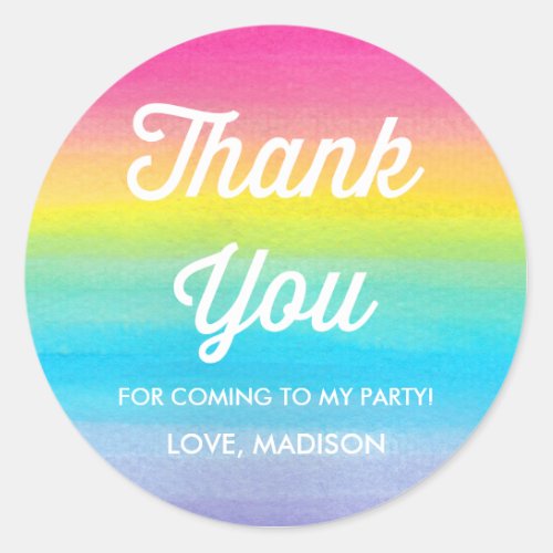 Watercolor Rainbow Party Thank You Stickers