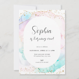 Watercolor Rainbow Pastel Gold Birthday Invitation