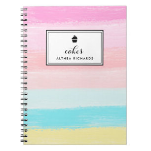 Watercolor Rainbow Pastel Stripes Baking Recipe Notebook