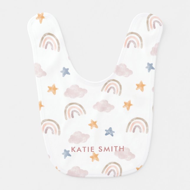 Watercolor Rainbow Pattern Baby Bib (Front)