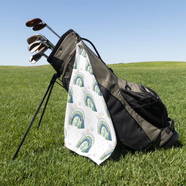 Watercolor Rainbow Pattern Golf Towel (Green)