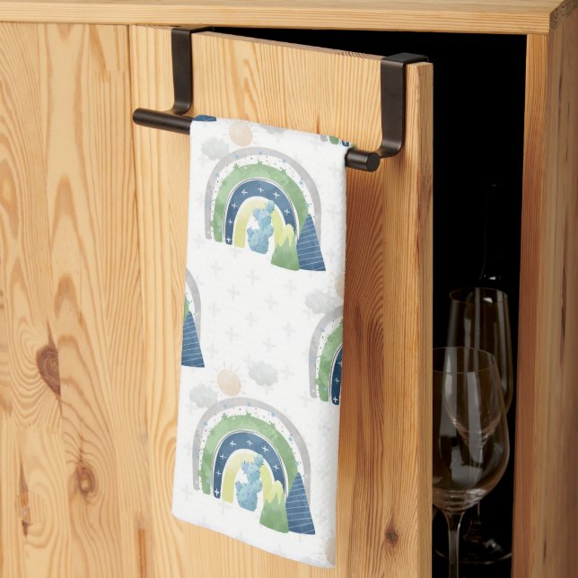 Watercolor Rainbow Pattern Kitchen Towel (Thirds Fold)