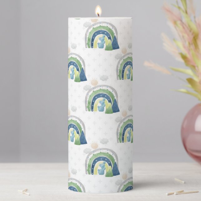 Watercolor Rainbow Pattern Pillar Candle (In Situ)