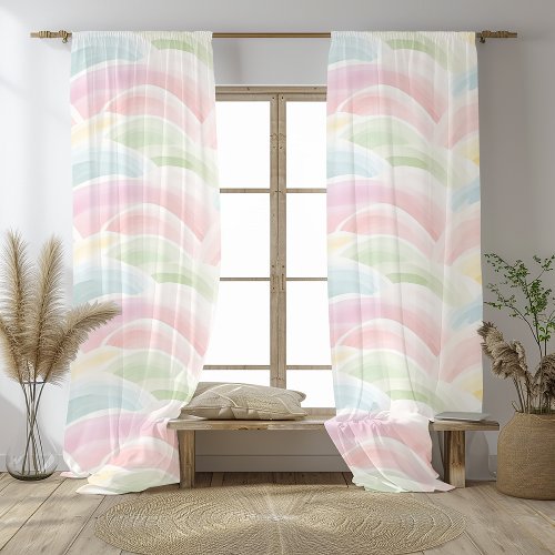  Watercolor Rainbow Pattern with Neutral Pastel Sheer Curtains