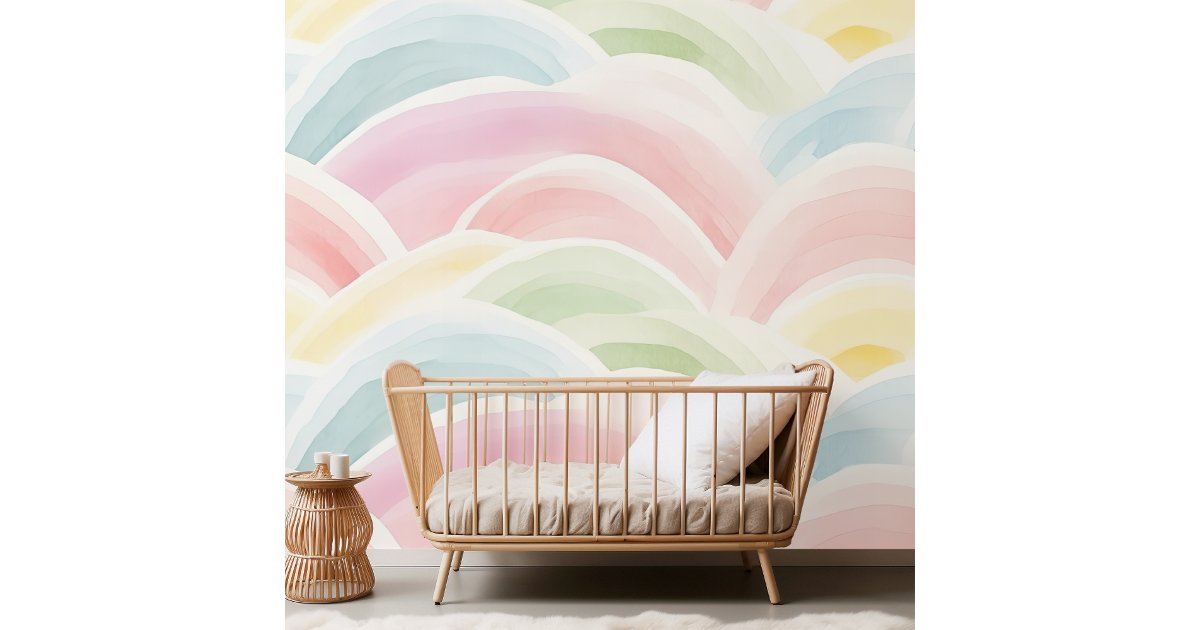 Watercolor Rainbow Pattern with Neutral Pastel Wallpaper | Zazzle